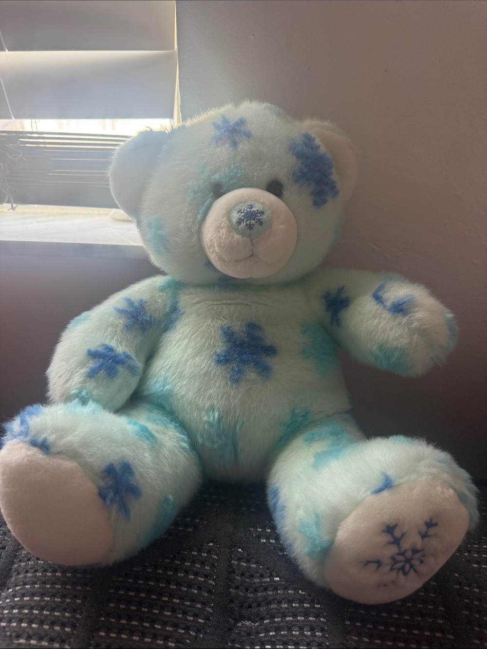 Vintage Snowflake Pattern Light Blue Plush Teddy Bear - Build a bear